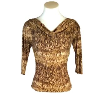 A. Byer Glitter Animal Snake Print Stretch Brown Top Sz Small